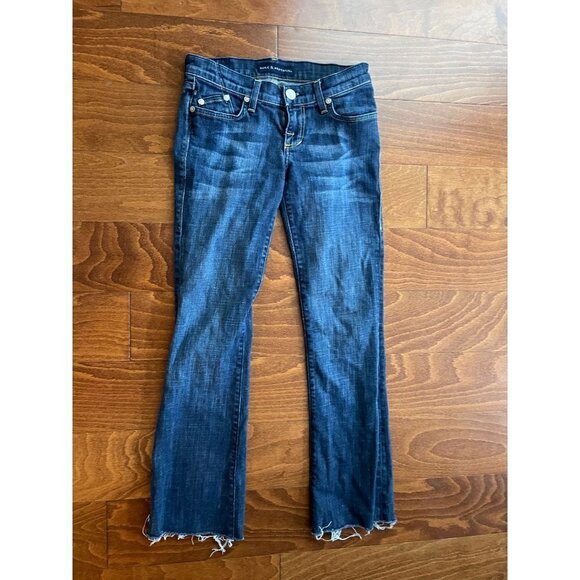 Rock & Republic Bootcut Cut off Hem Jeans Denim Dark Wash Fringed Blue Hem 26 - Picture 3 of 10